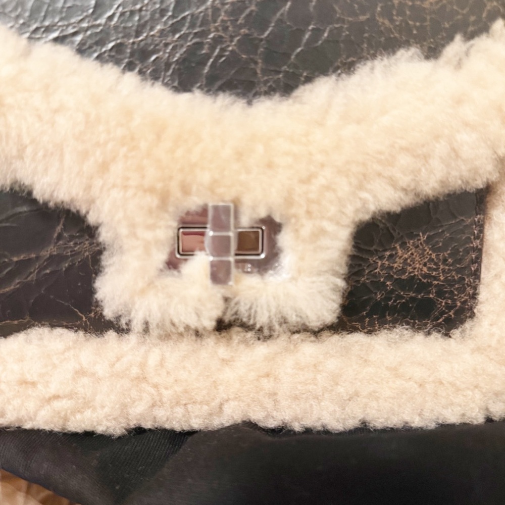 NEW The Kooples Leather Shearling Trim Emily Crossbody Chocolate Brown Purse - Picture 7 of 7